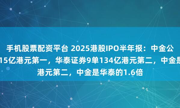 手机股票配资平台 2025港股IPO半年报：中金公司保荐13单215亿港元第一，华泰证券9单134亿港元第二，中金是华泰的1.6倍