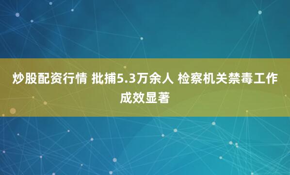 炒股配资行情 批捕5.3万余人 检察机关禁毒工作成效显著